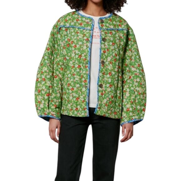 Damson Madder Jackets & Blazers - Damson Madder Markey Quilted Green Floral Jacket 12 Oversized Boho Cottagecore